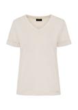 Beżowy T-shirt damski w serek TSHDT-0118-81(W25)