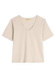 Jasnobeżowy bawełniany T-shirt damski TSHDT-0151-1A(W26)