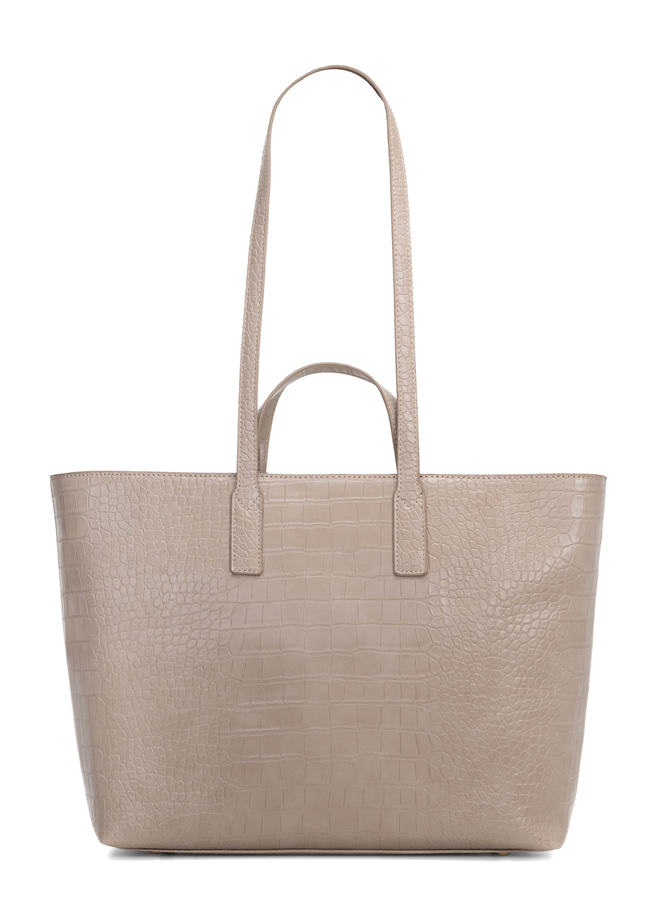 Beżowa torebka damska shopper TOREC-1204-1D(W26), widok produktu z tyłu na białym tle.
