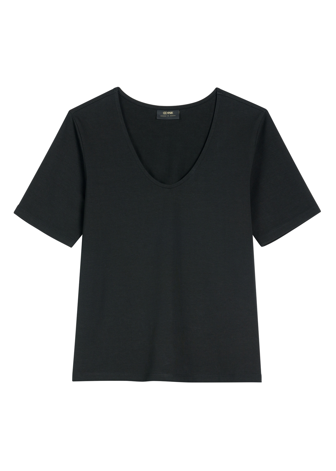 Czarny bawełniany T-shirt damski TSHDT-0151-99(W26), widok produktu z przodu na białym tle.