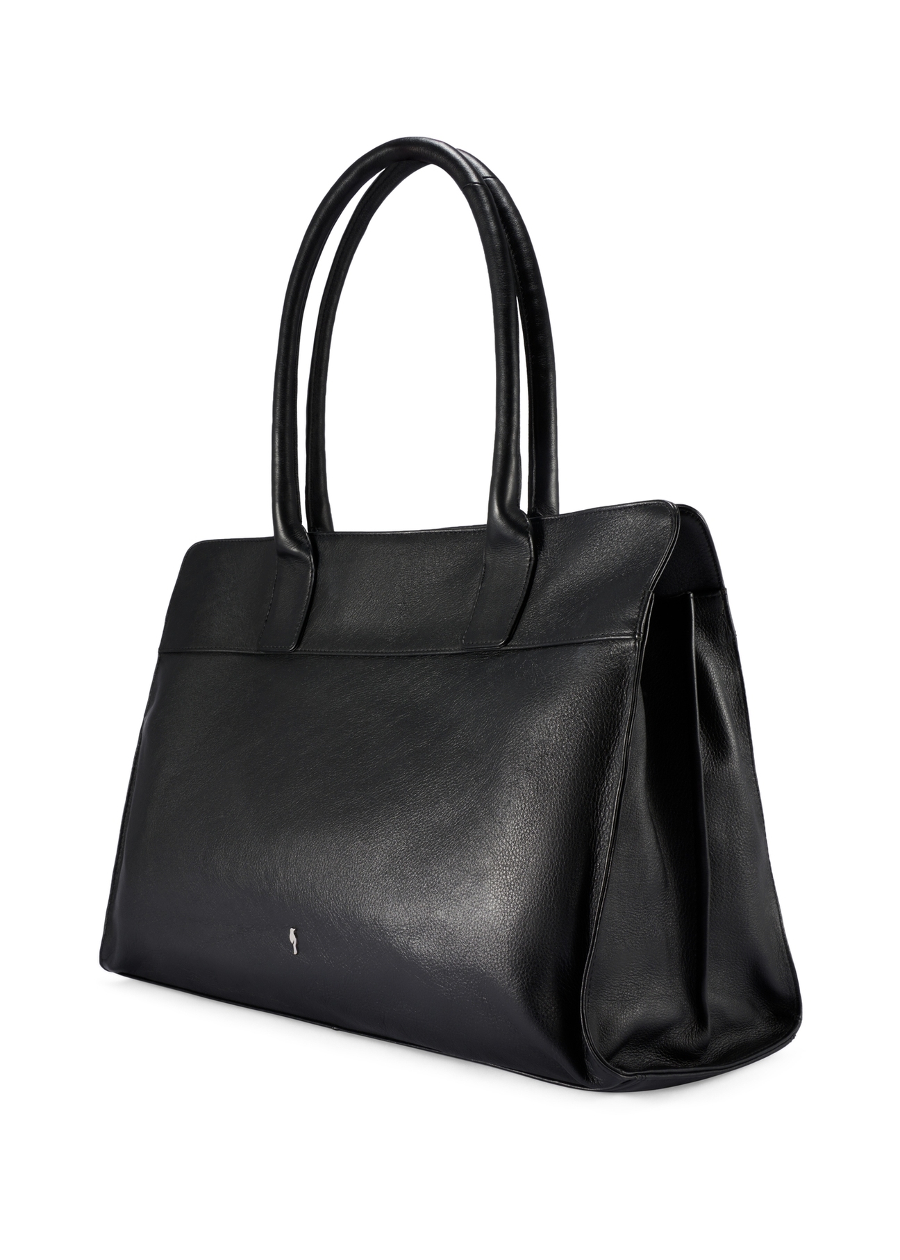 Czarna duża skórzana torebka shopper TORES-1237-99(W26), widok produktu skosem na białym tle.