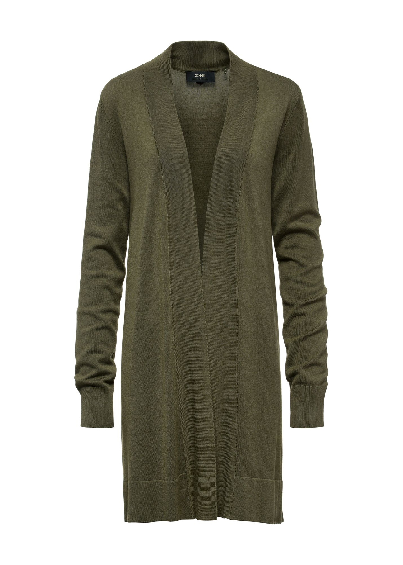 Długi kardigan damski w kolorze khaki KARDT-0050-55(W25)-04