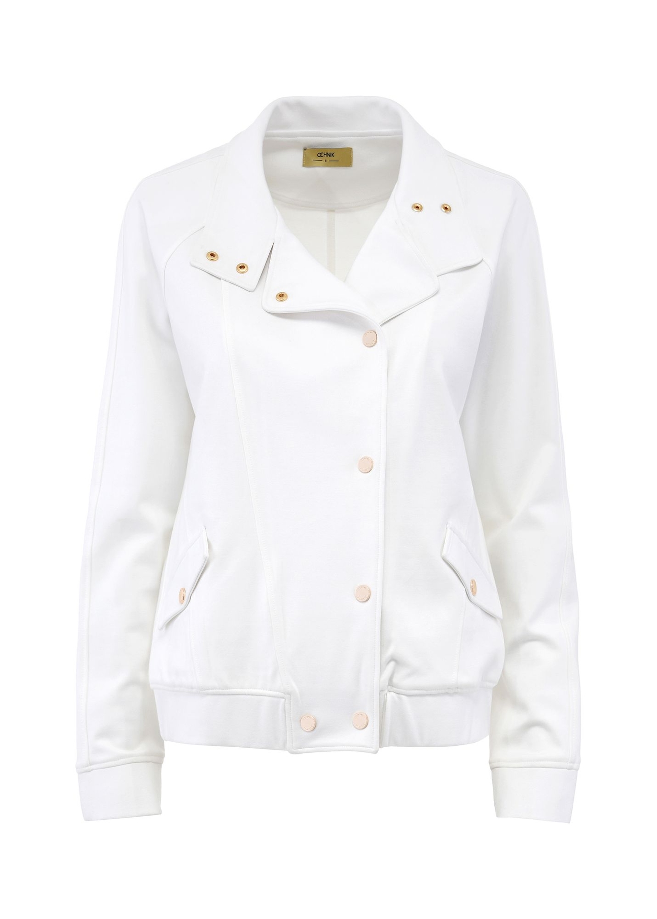 Kremowa bluza damska ze stójką BLZDT-0106-12(Z24)-02