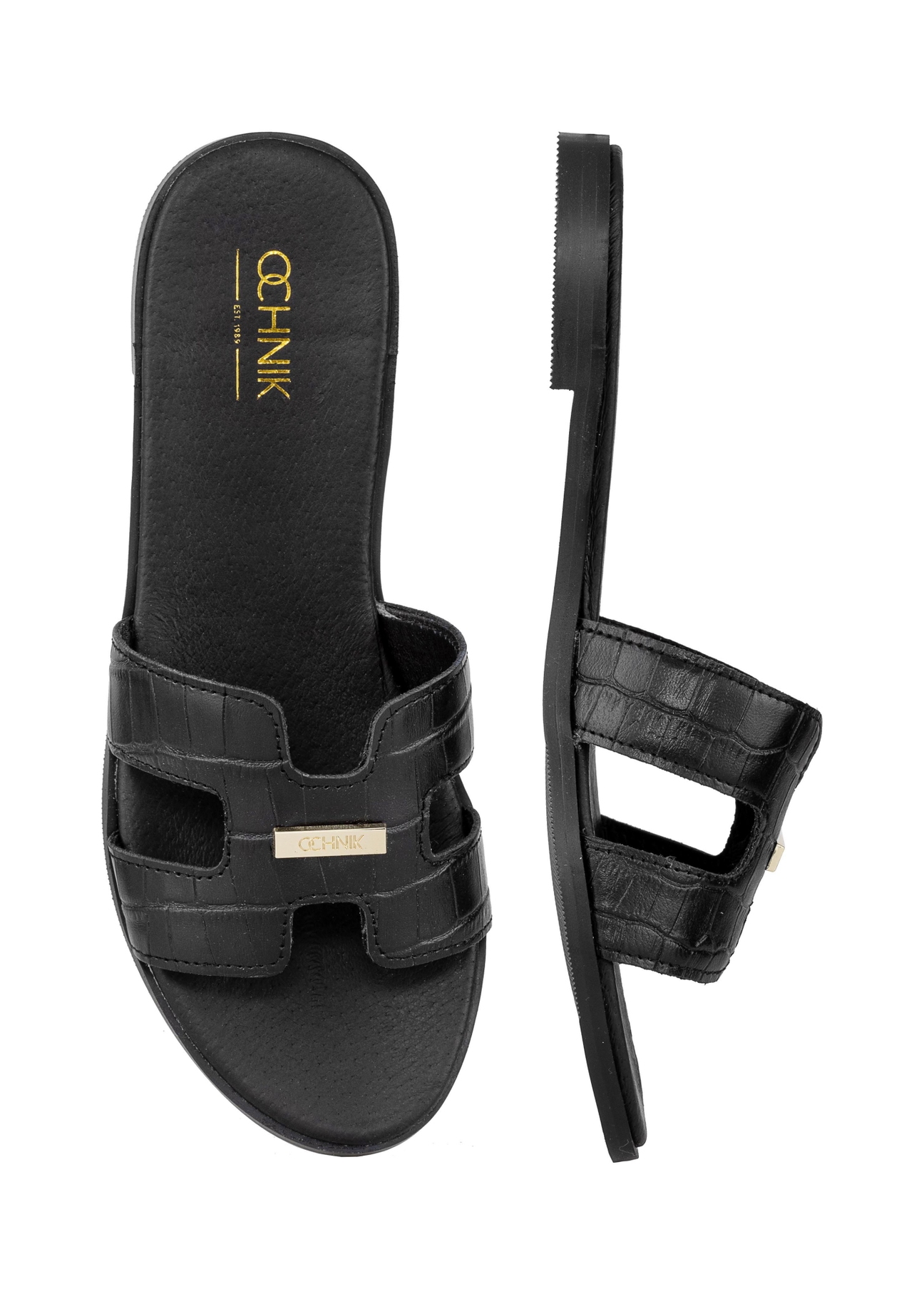 Czarne klapki damskie croco BUTYD-0725C-98(W25)-05