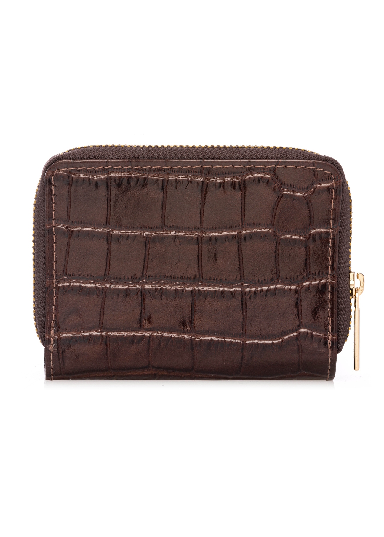 Brązowy portfel damski croco PORES-0888-1H(W26), widok produktu z tyłu na białym tle.