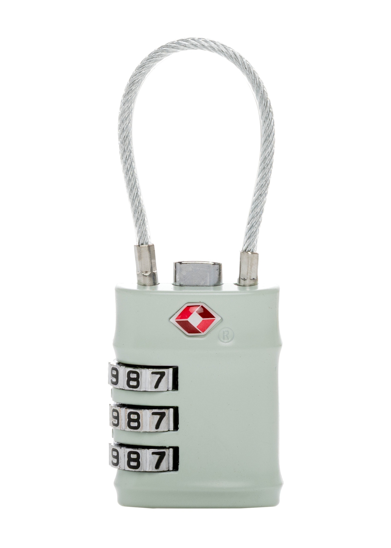 Szałwiowa szyfrowa kłódka TSA AW-015-0007-8F(W26), widok produktu z tyłu na białym tle.