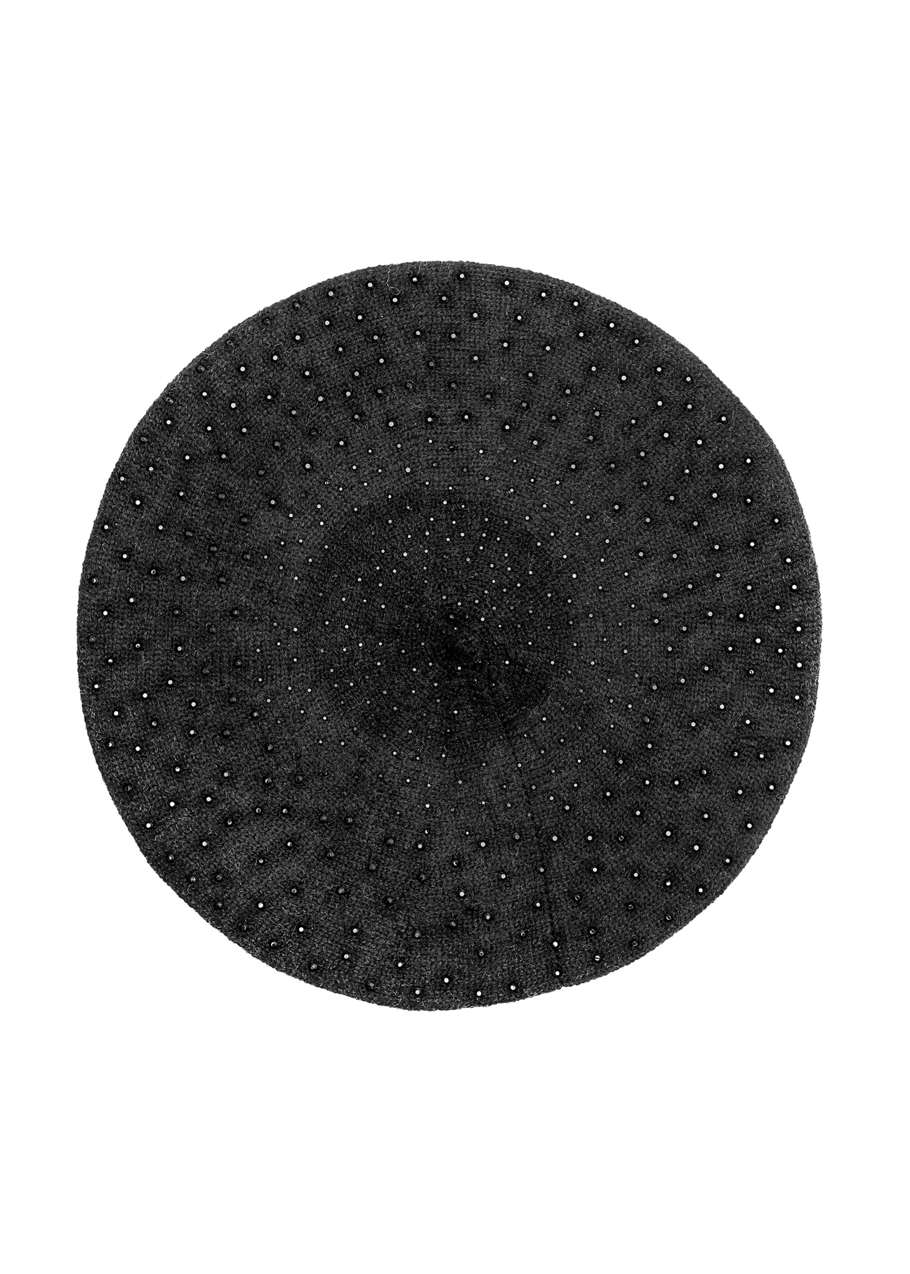 Czarny beret damski CZADT-0167A-99(Z25), widok produktu od góry na białym tle.