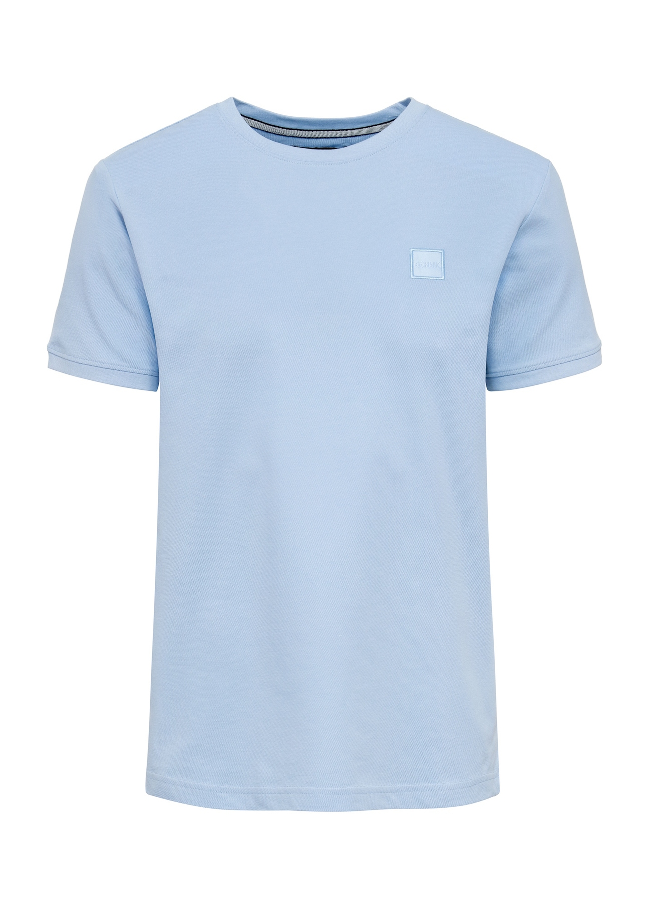 Błękitny T-shirt męski z bawełny TSHMT-0100-60(W25), widok produktu przodem na białym tle.