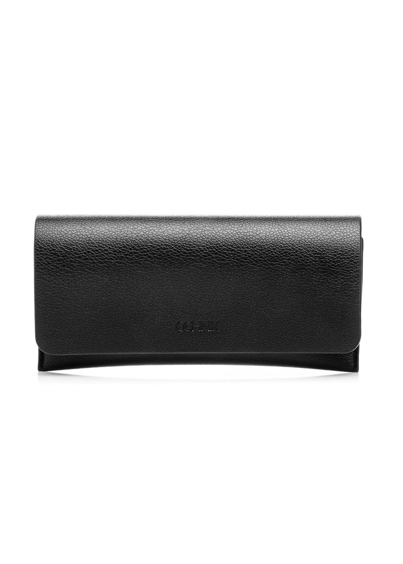 Czarne etui na okulary z imitacji skóry POREC-0434-99(W26), widok produktu z przodu na białym tle.