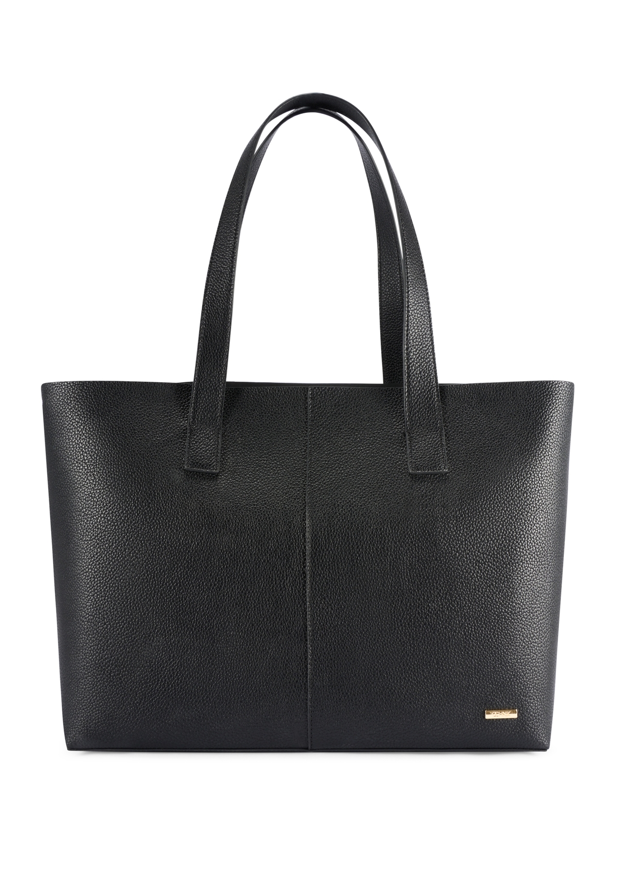 Czarna torebka damska shopper TOREC-1208-9I(W26), widok produktu od przodu na białym tle.