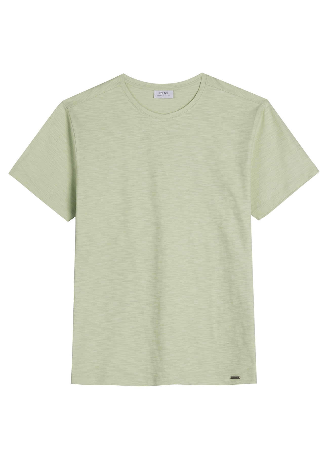 Bawełniany T-shirt męski w kolorze szałwiowym TSHMT-0149-8F(W26) - widok produktu z przodu, na białym tle. 