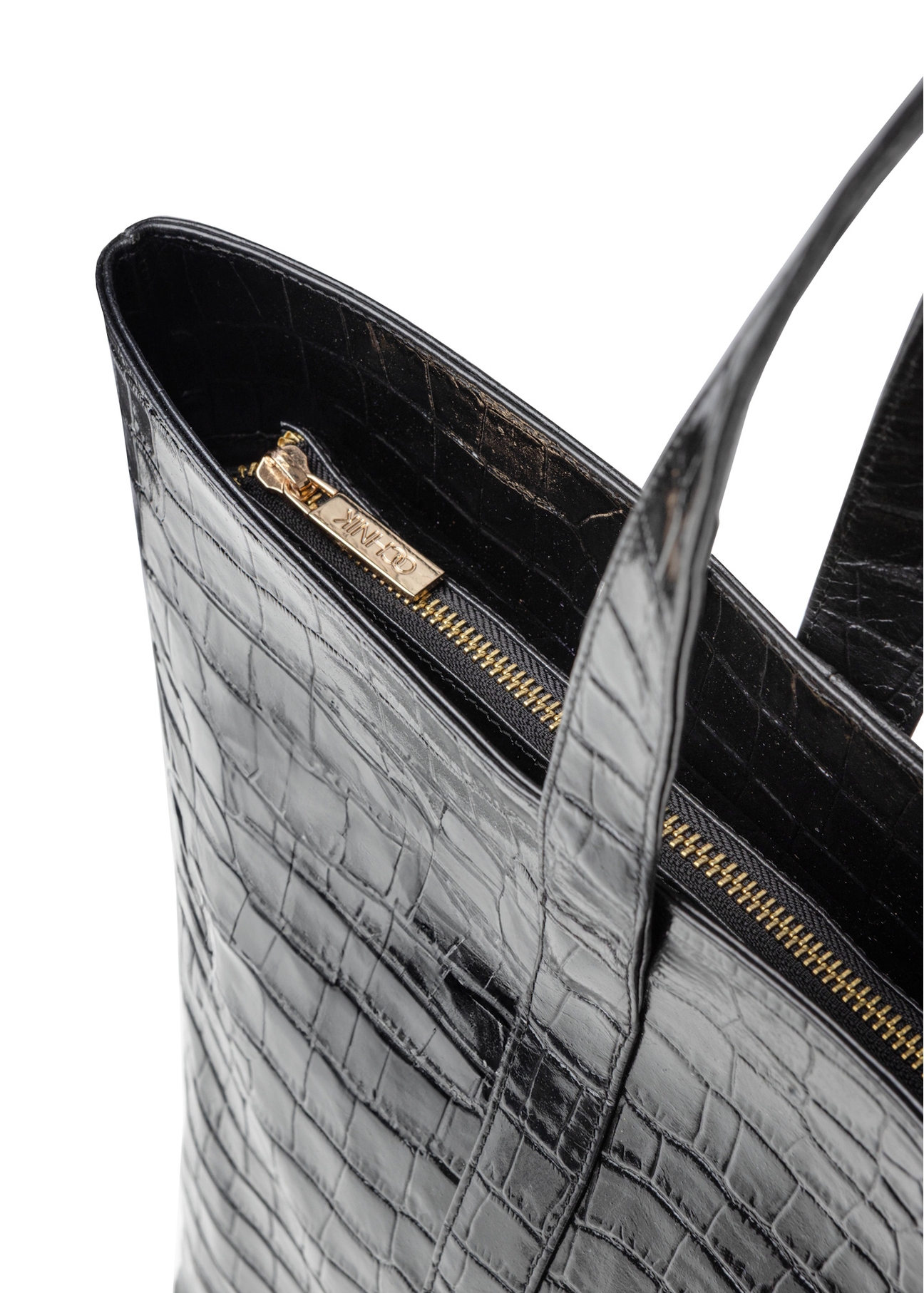 Torebka shopper damska croco TORES-0700C-9G(W26), zbliżenie na detal produktu na białym tle.