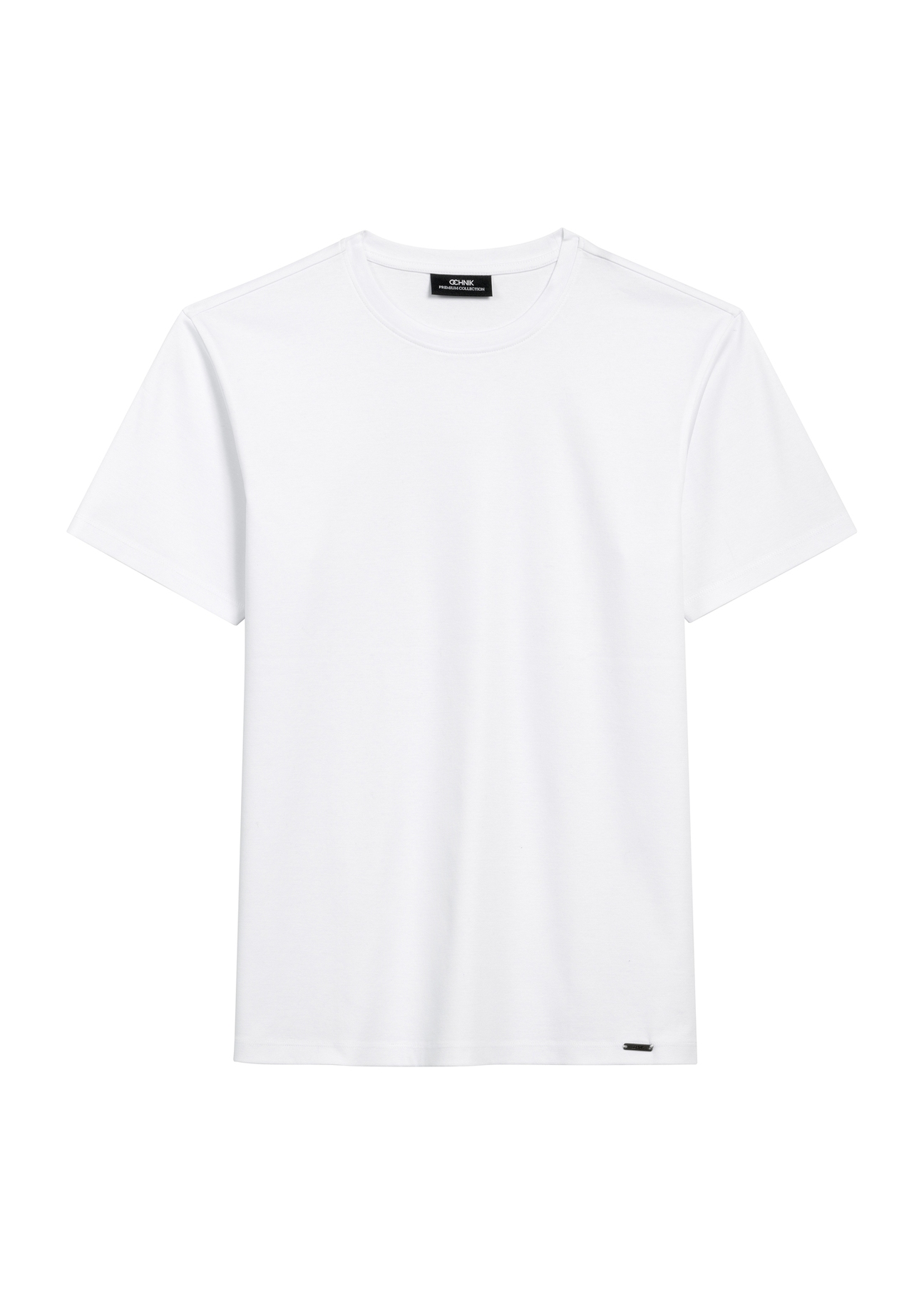 Biały T-shirt męski z bawełny merceryzowanej TSHMT-0135-11(Z25), widok produktu od przodu na białym tle.