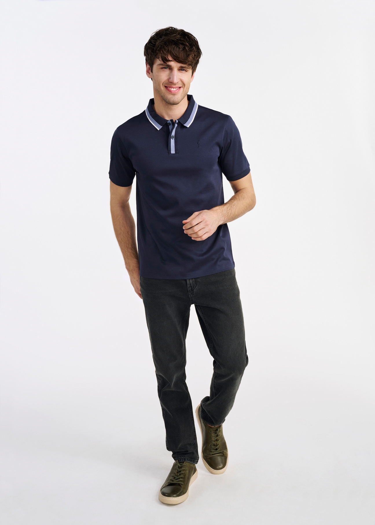 Granatowa koszulka polo z bawełny POLMT-0080-69(W25)-01