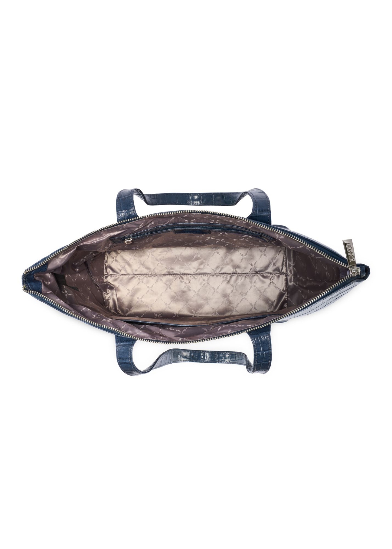 Damska granatowa torebka shopper skórzana TORES-0939 F-7D(W26) - widok produktu z góry, na białym tle.