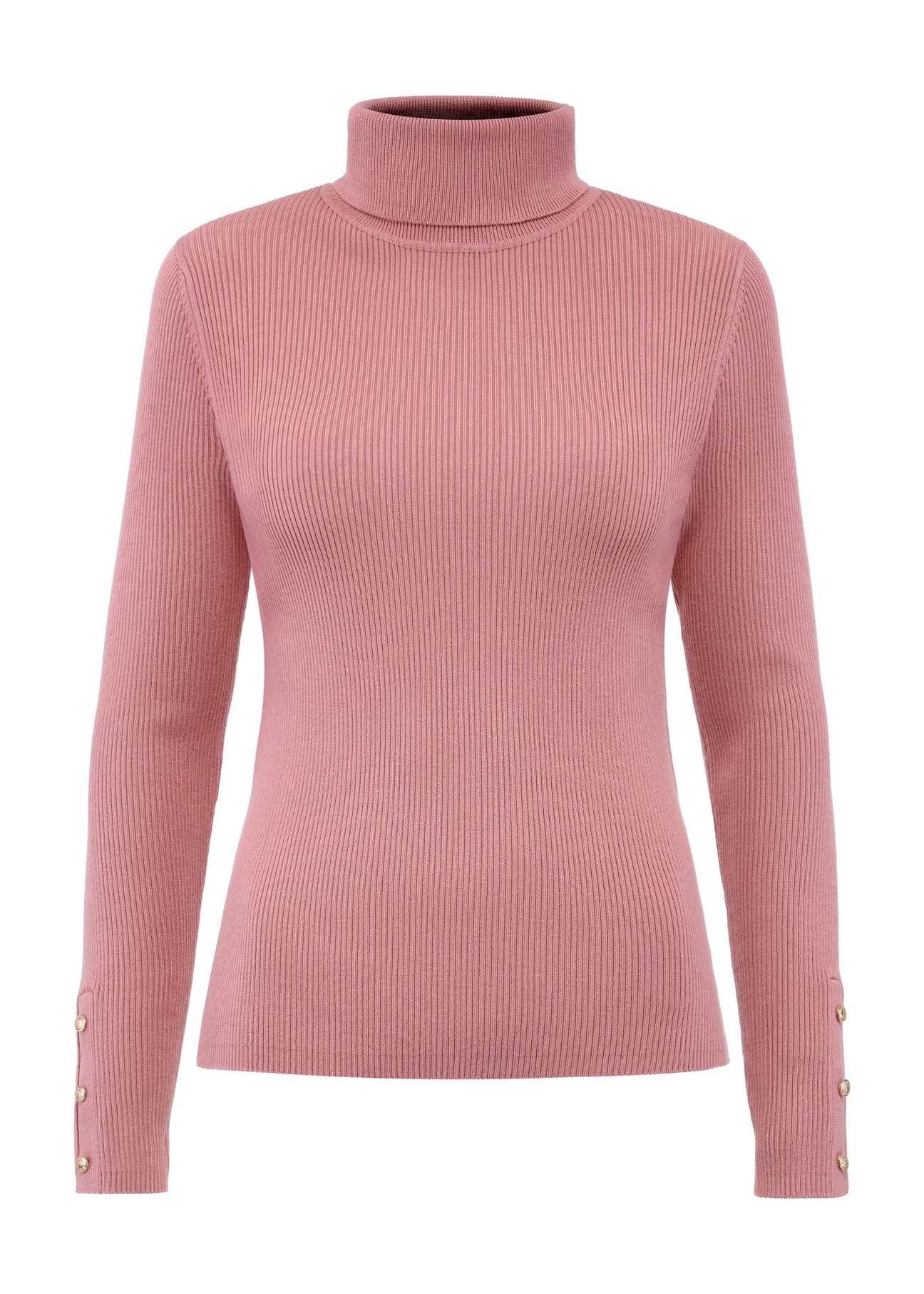 Różowy sweter damski z golfem SWEDT-0209-32(Z24)-04