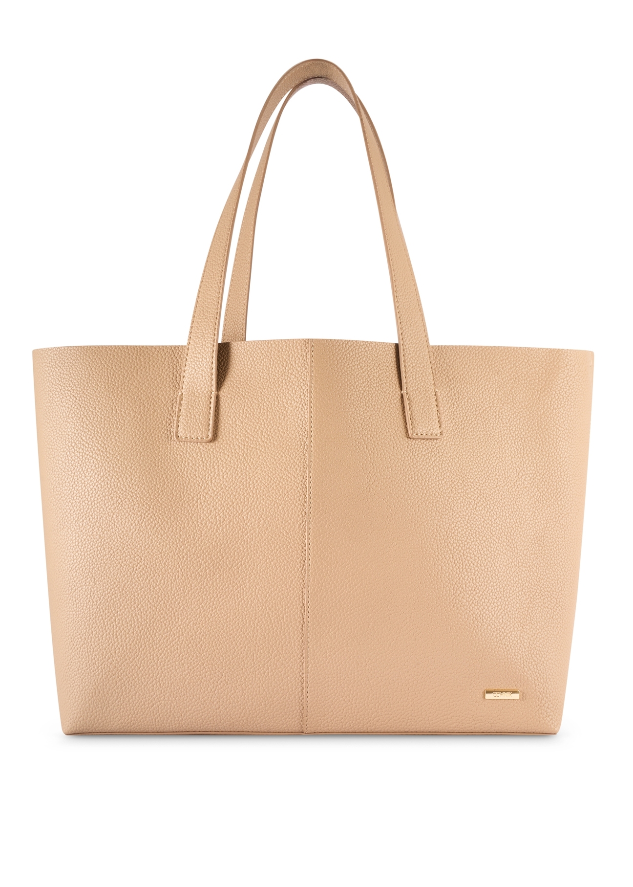 Beżowa torebka damska shopper TOREC-1208-1A(W26), widok produktu z przodu na białym tle.
