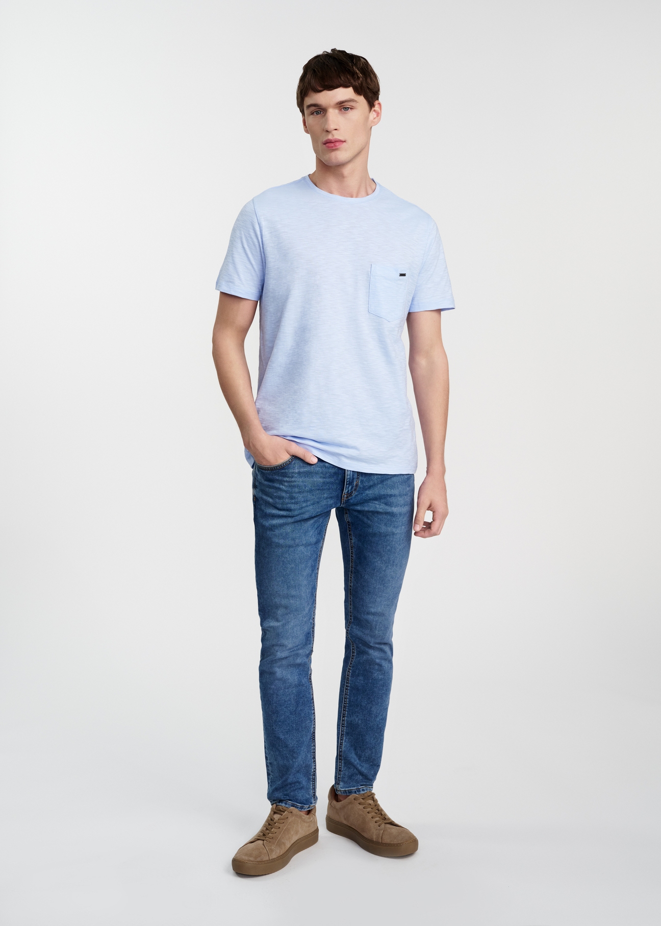 Błękitny bawełniany t-shirt męski TSHMT-0121-50(W25)-02