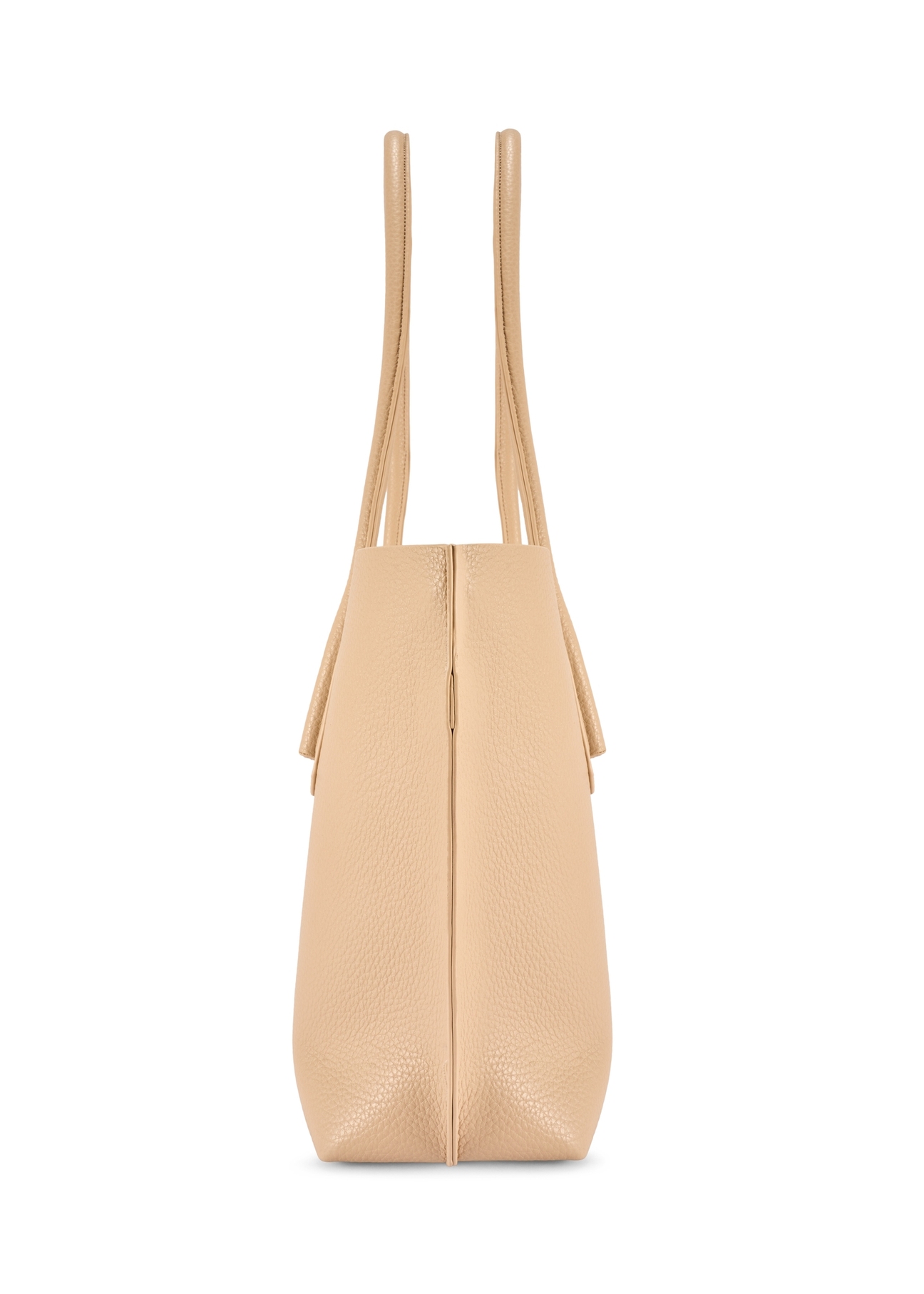 Beżowa torebka shopper damska TOREC-0938-1A(W26), widok produktu z boku na białym tle.