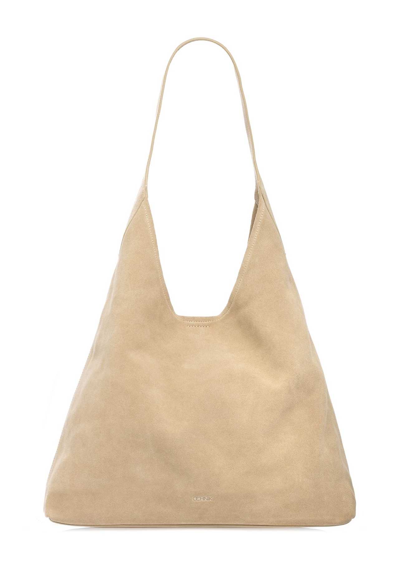 Skórzana torebka shopper w kolorze kremowym TORES-1307-0B(W26) - widok produktu z tyłu, na białym tle. 