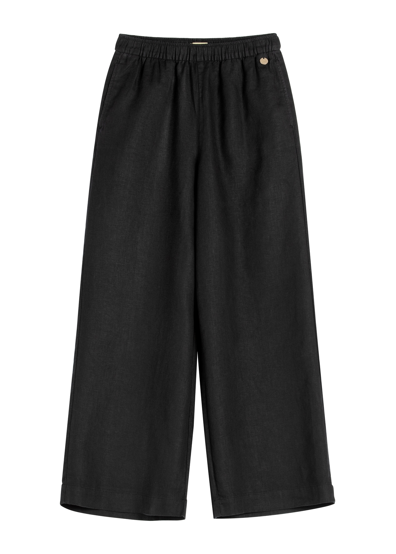 Czarne lniane spodnie damskie SPODT-0124-99(W26)