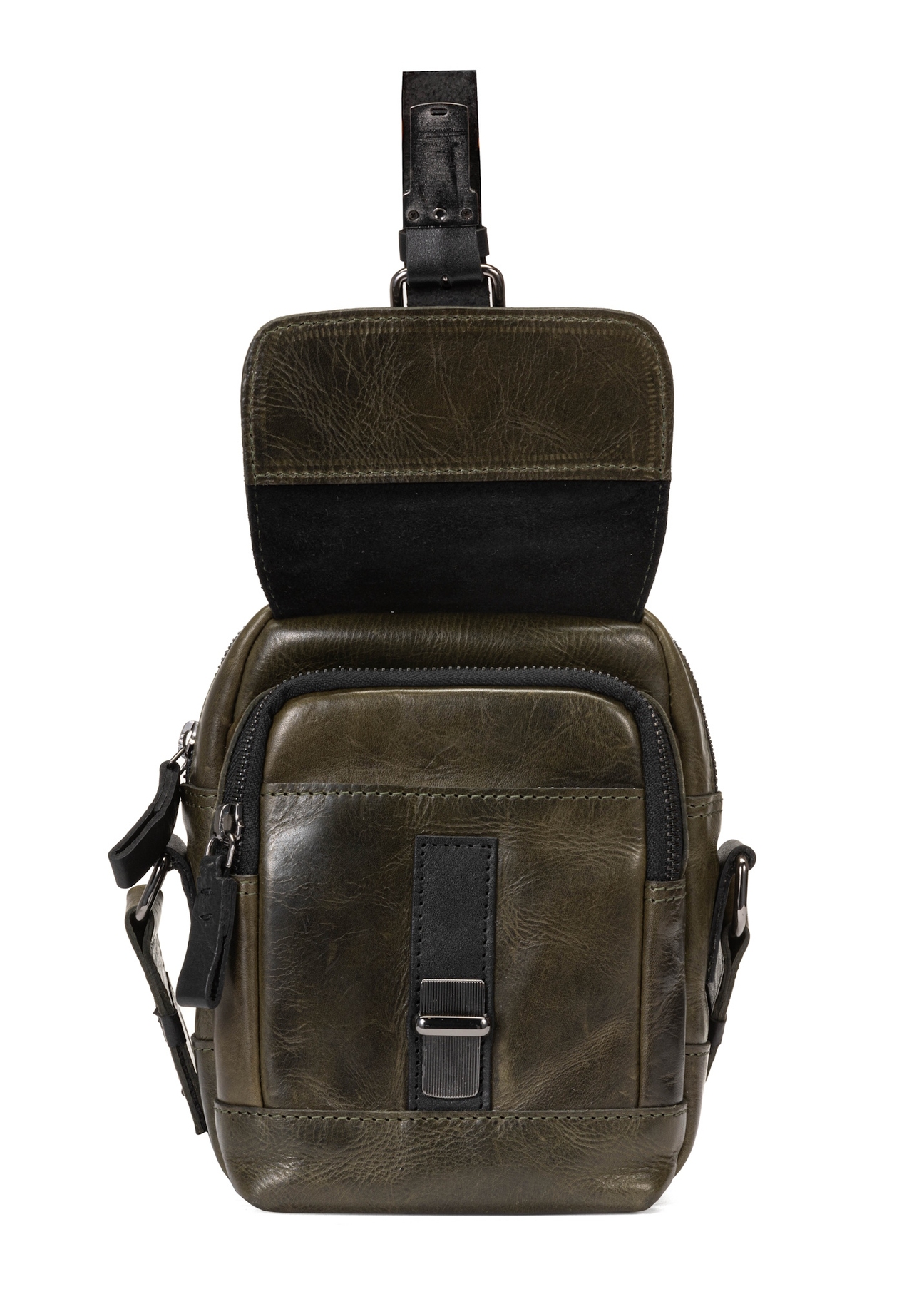 Skórzana zielona torba męska z klapą TORMS-0105C-54(W25)-05