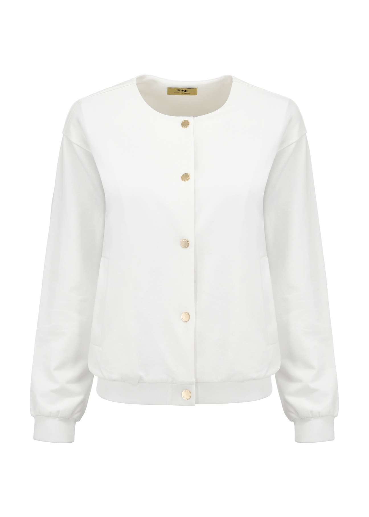 Kremowa zapinana bluza damska bez kaptura BLZDT-0096-12(W24)-04