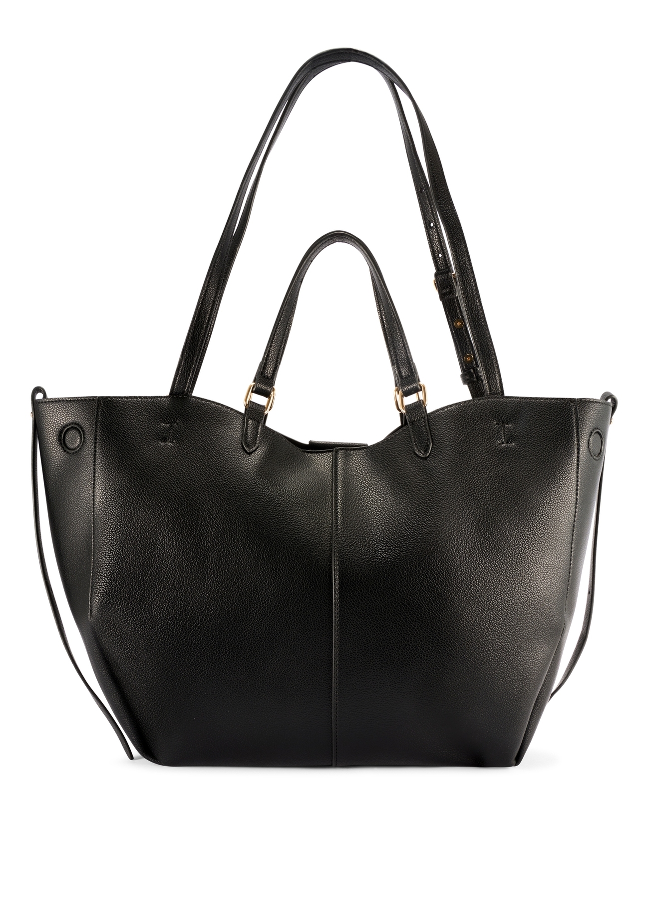 Duża czarna torebka shopper TOREC-1201-99(W26), widok produktu z tyłu na białym tle.