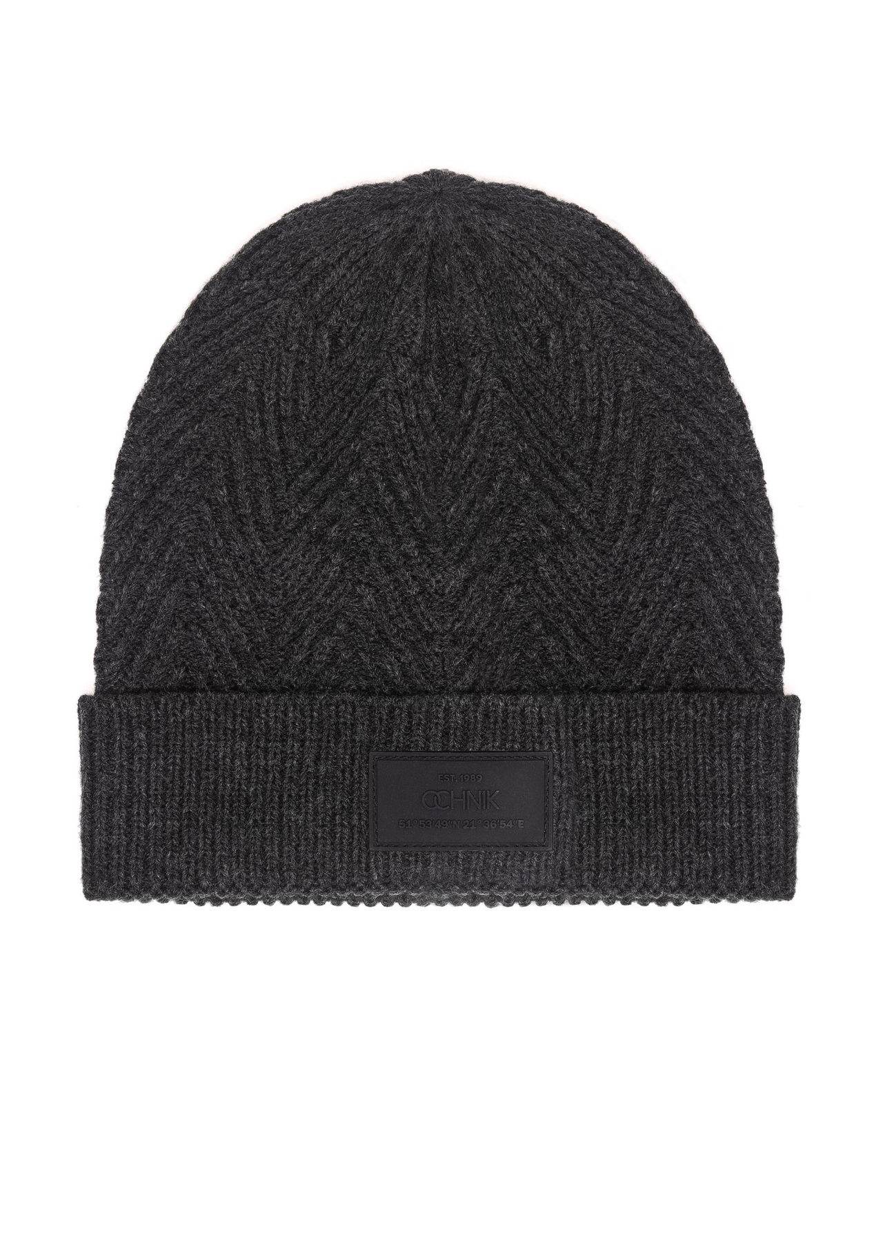 Szara czapka męska w jodełkę CZAMT-0057-95(Z24)-02