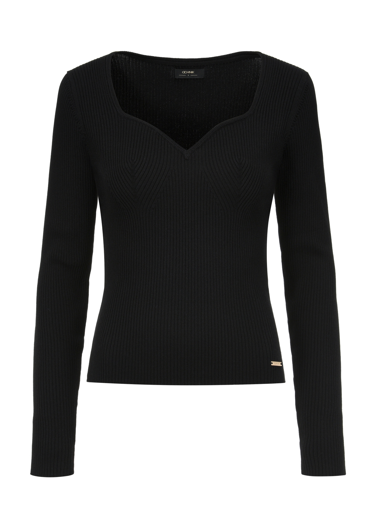 Czarny sweter z dekoltem w kształcie serca SWEDT-0206-99(W24)-04