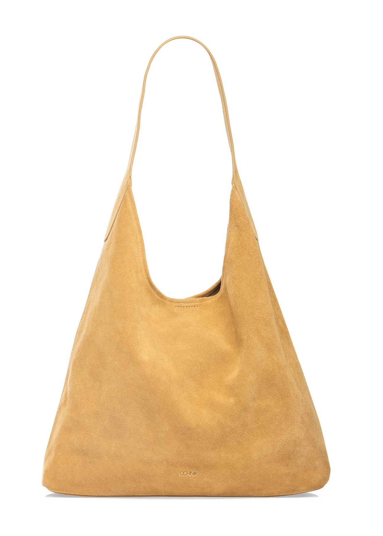Skórzana torebka shopper w kolorze żółtym TORES-1307-2C(W26) - widok produktu z tyłu, na białym tle.