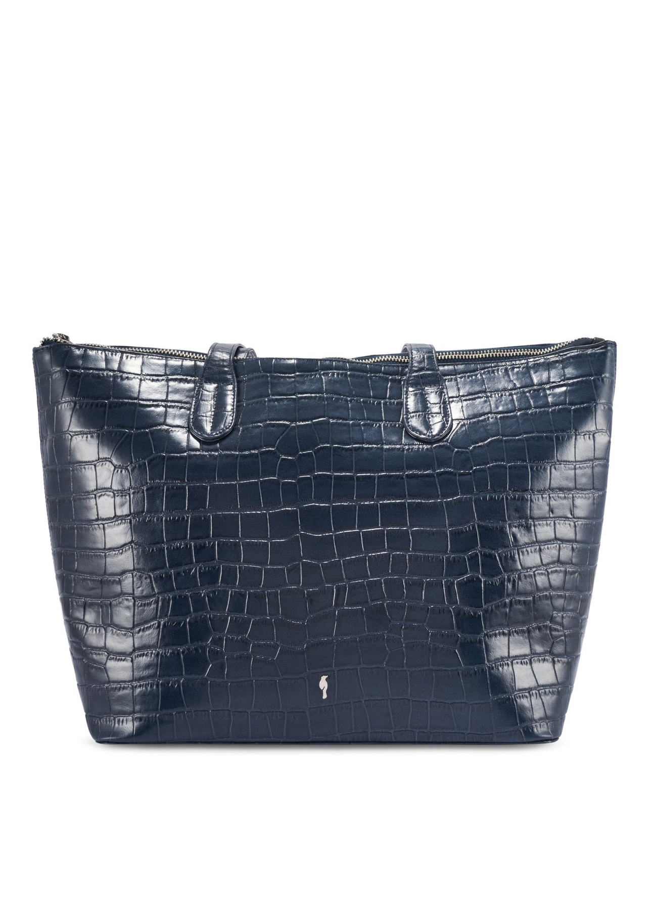 Damska granatowa torebka shopper skórzana TORES-0939 F-7D(W26) - widok produktu z przodu, na białym tle.