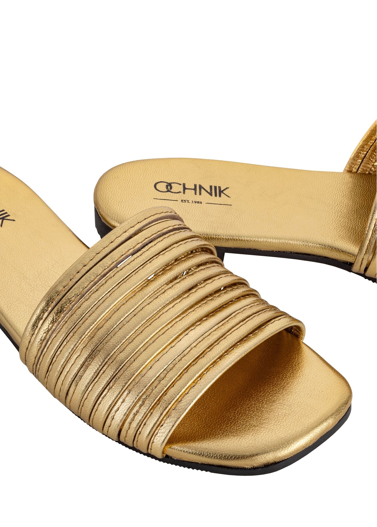 Skórzane złote klapki damskie BUTYD-1048-28(W24)-06