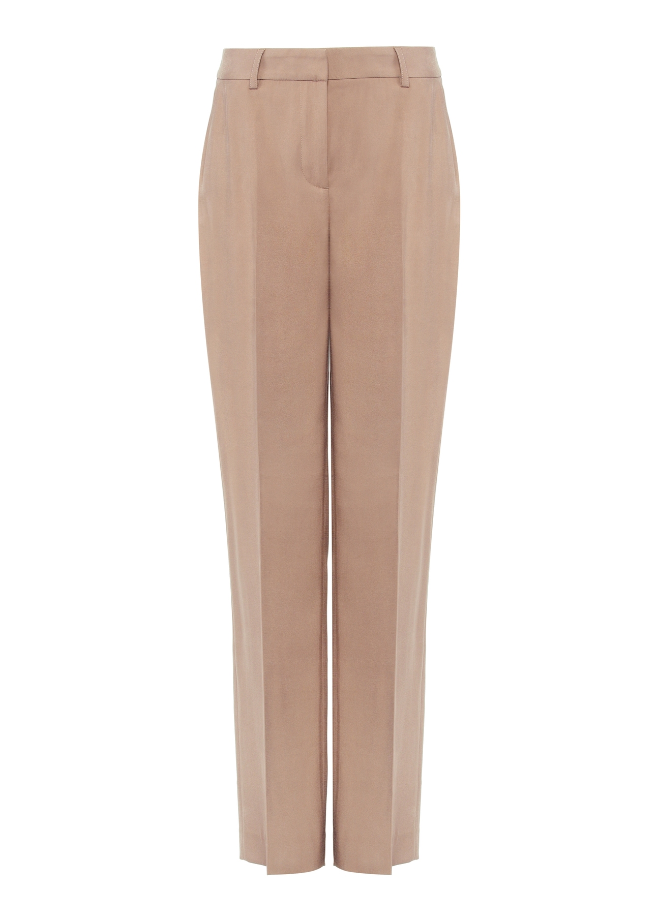 Beżowe eleganckie spodnie damskie SPODT-0106A-1D(W26) - widok produktu z przodu, na białym tle. 