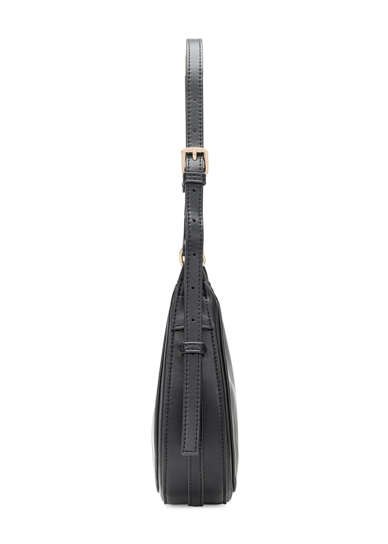 Czarna mała torebka hobo TOREC-1136-99(W26), widok produktu z boku na białym tle.