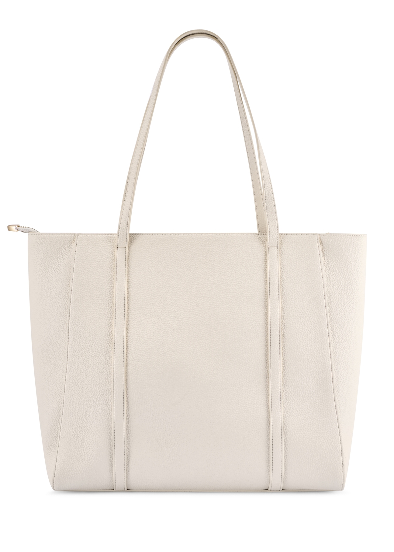 Kremowa torebka shopper z monogramem TOREC-1160-0B(W26), widok produktu z tyłu na białym tle.