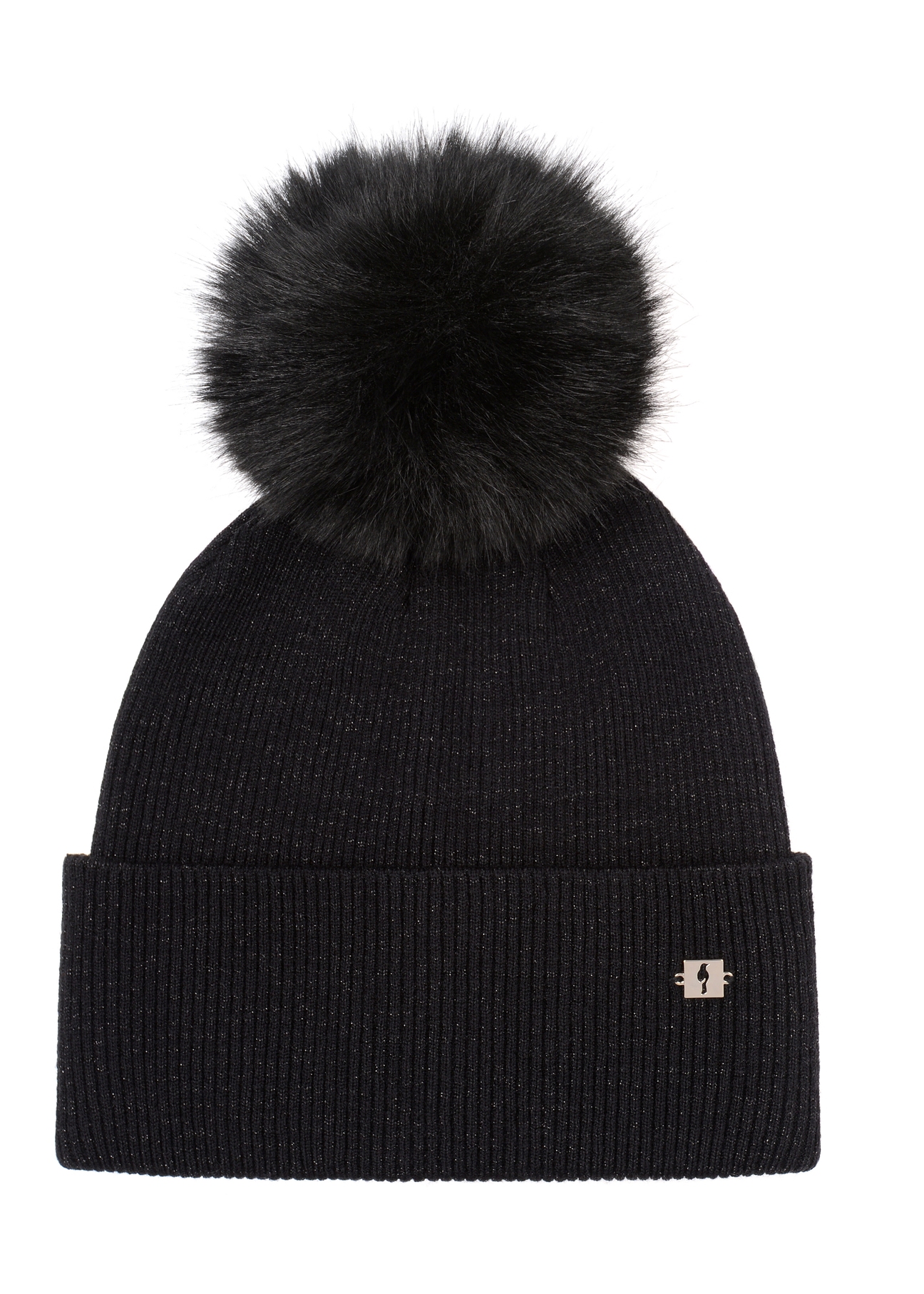 Czarna czapka damska z pomponem CZADT-0161-99(Z24)-02