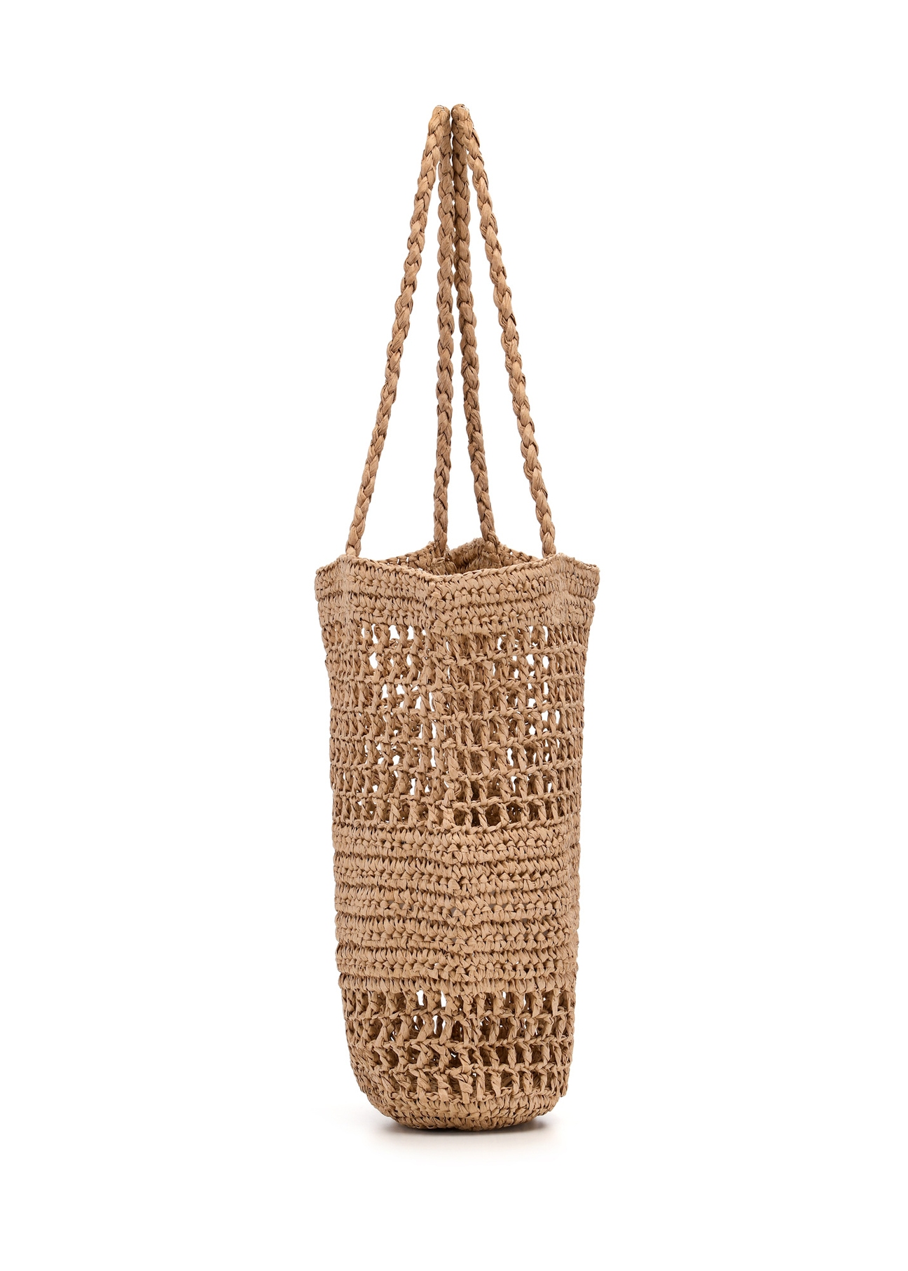 Słomkowa beżowa torebka shopper damska TOREC-0924-1E(W26), widok produktu z boku na białym tle.