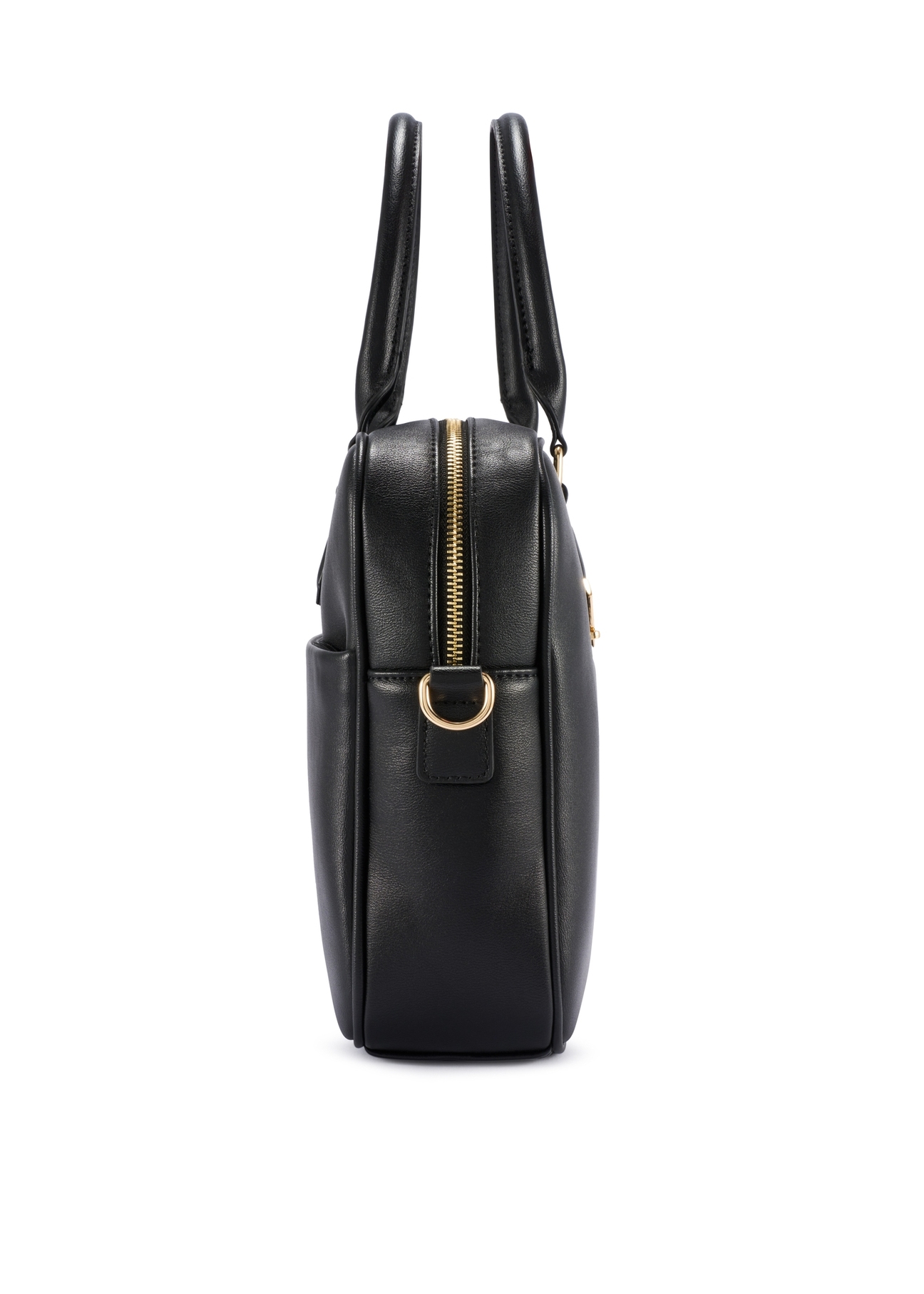 Czarna torba na laptopa damska TOREC-1209-99(W26) - widok produktu z boku, na białym tle. 