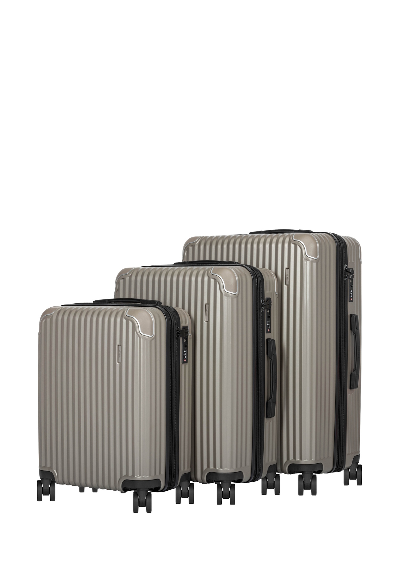 Komplet walizek twardych na kółkach 19"/24"/28" WALAB-0073-2X(W26), widok produktów skosem na białym tle.