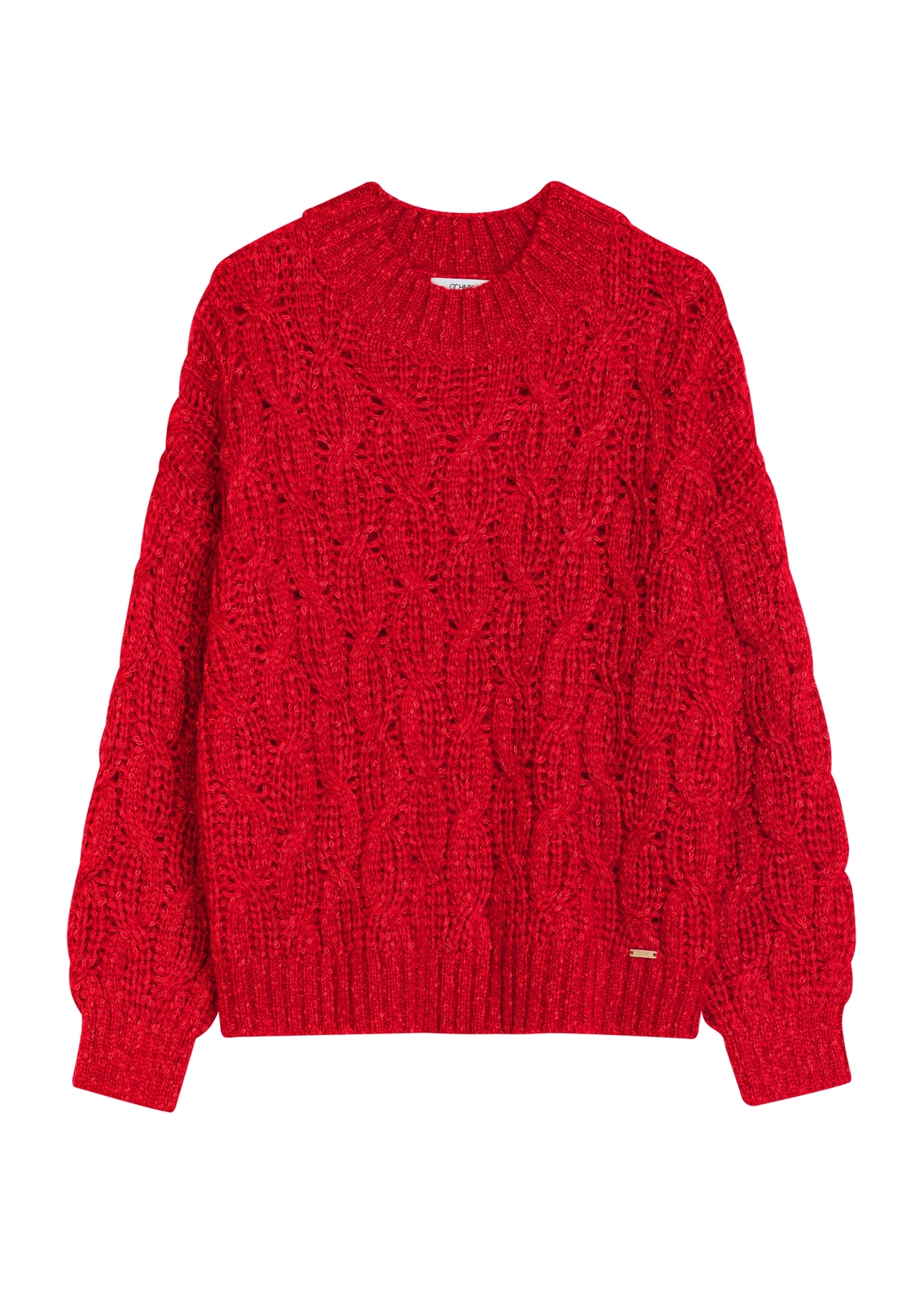 Czerwony sweter damski z domieszką wełny SWEDT-0236-42(Z25), widok produktu od przodu na białym tle.