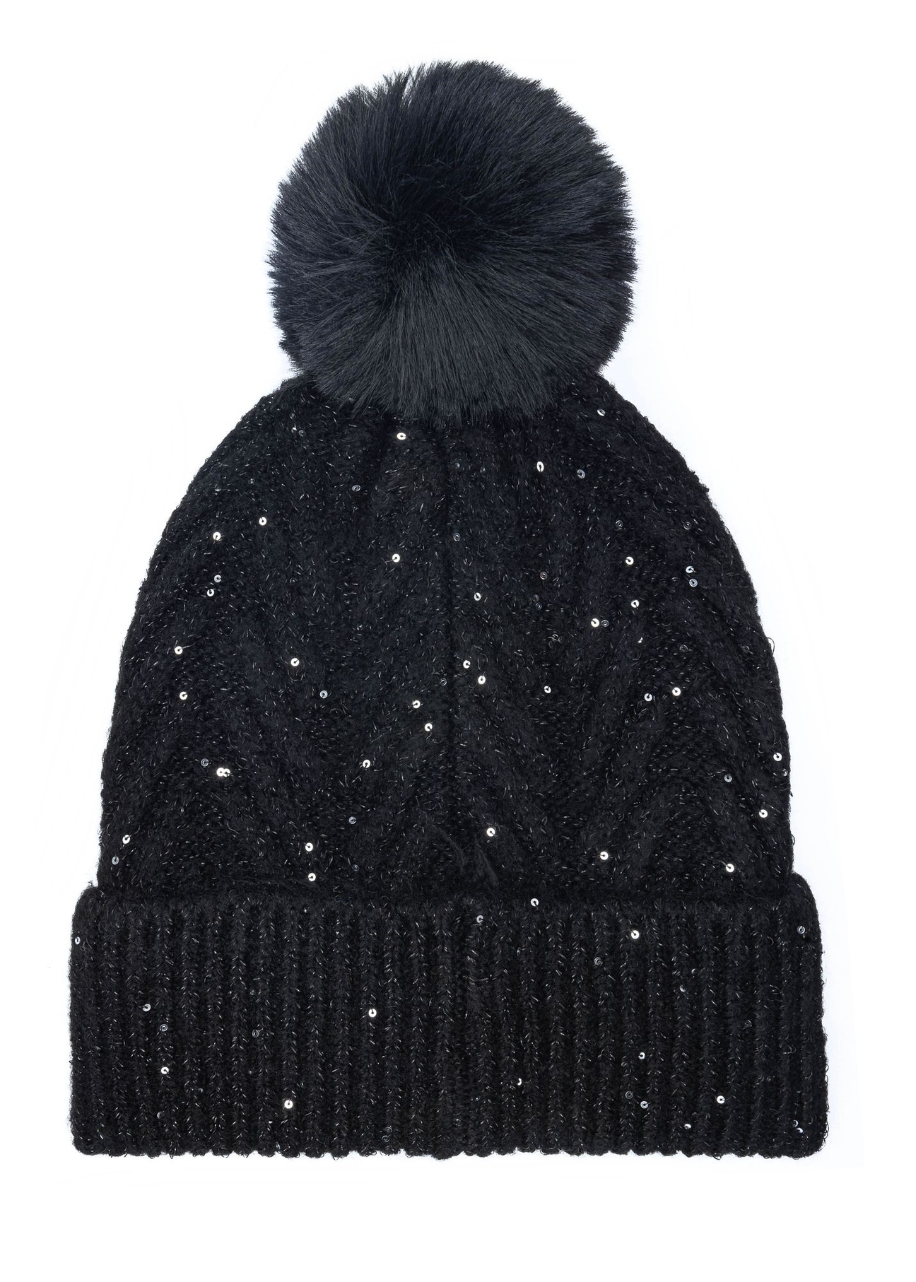 Czarna czapka damska z pomponem CZADT-0175-99(Z23)-03
