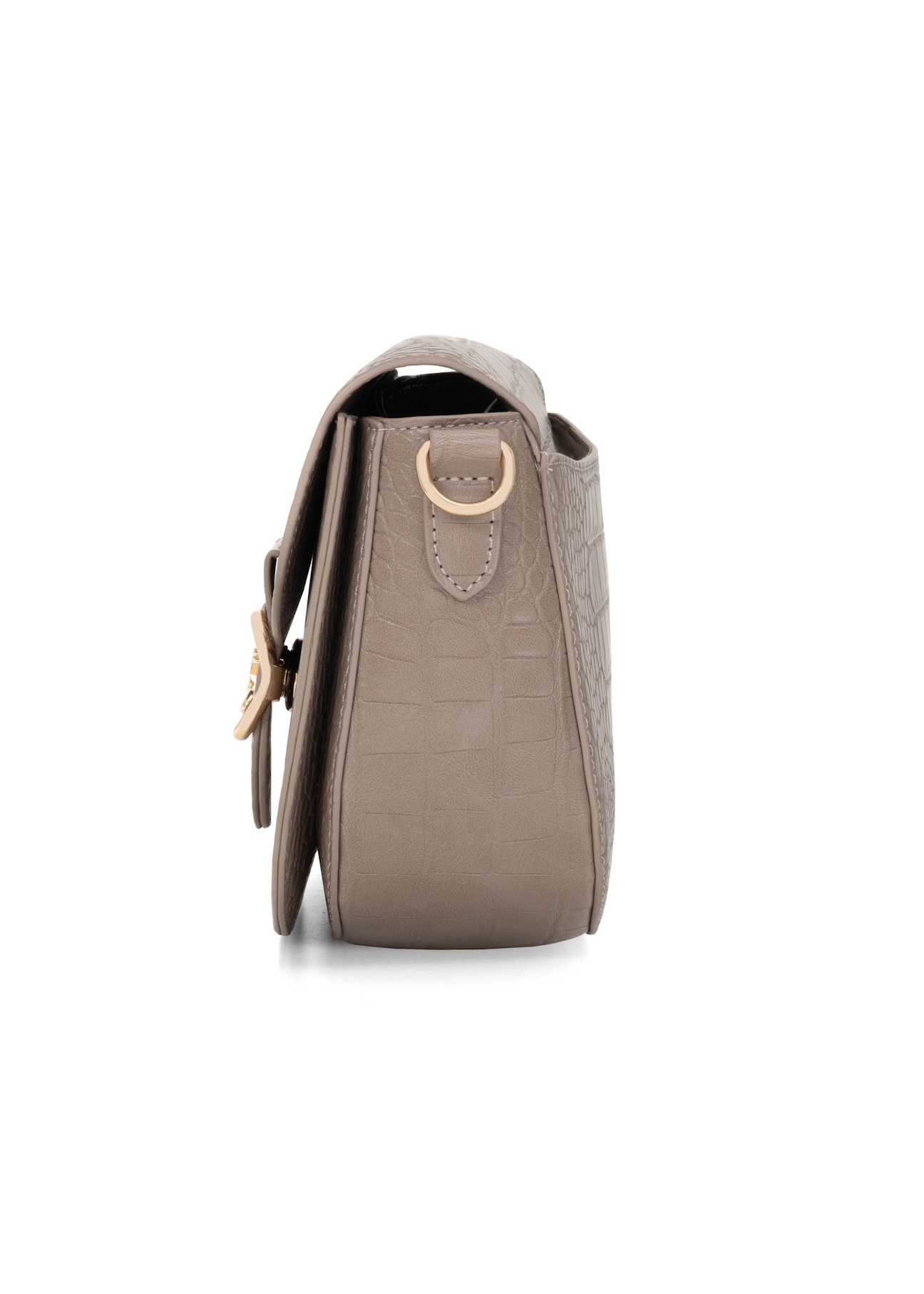 Beżowa listonoszka damska croco TOREC-0880-1D(W26), widok produktu z boku na białym tle.