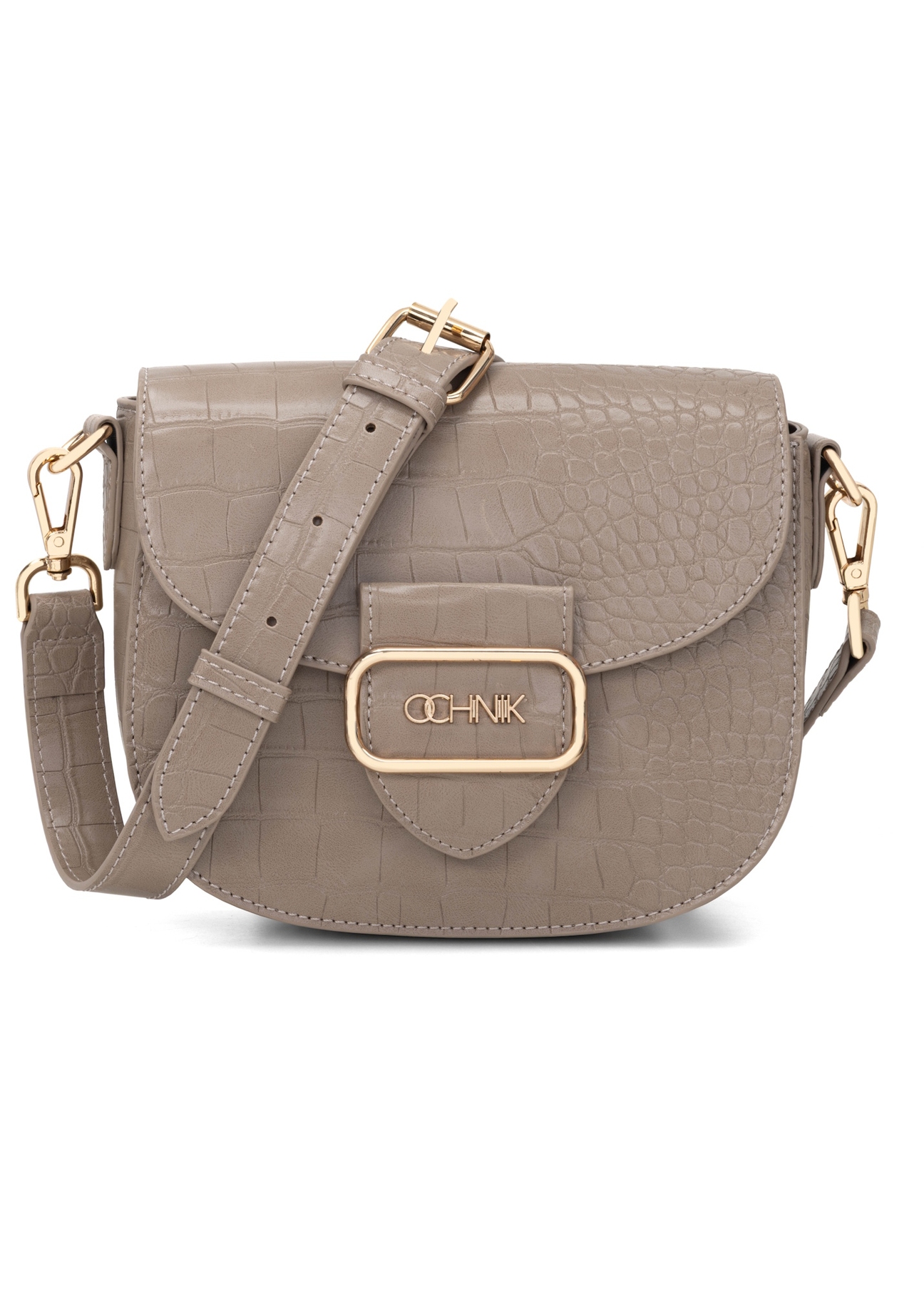 Beżowa listonoszka damska croco TOREC-0880-1D(W26), widok produktu z przodu na białym tle.
