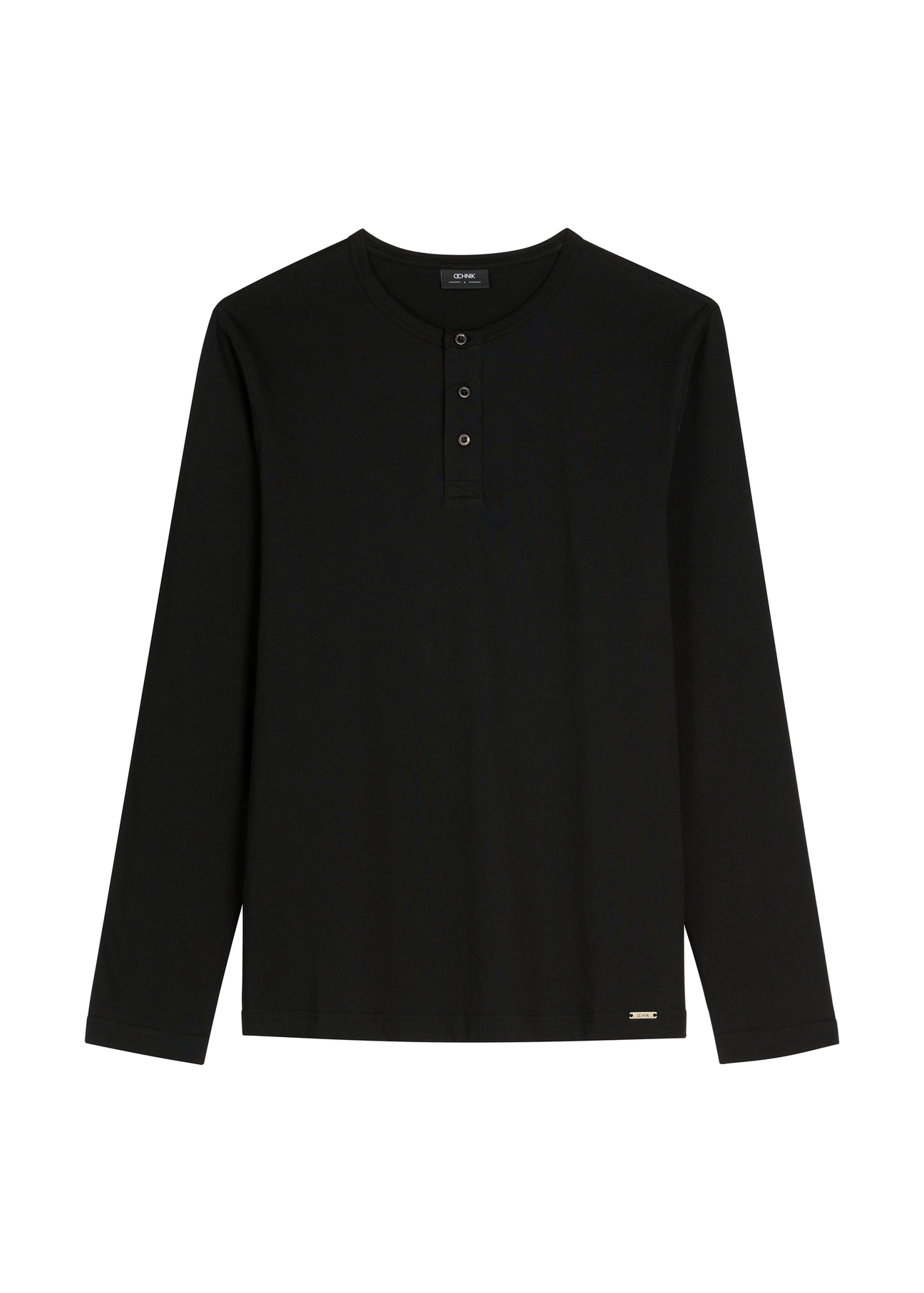 Czarny bawełniany longsleeve męski LSLMT-0010-99(W26), widok produktu z przodu na białym tle.
