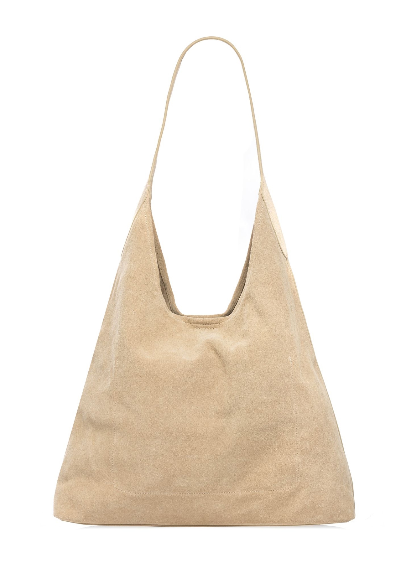 Skórzana torebka shopper w kolorze kremowym TORES-1307-0B(W26) - widok produktu z przodu, na białym tle. 