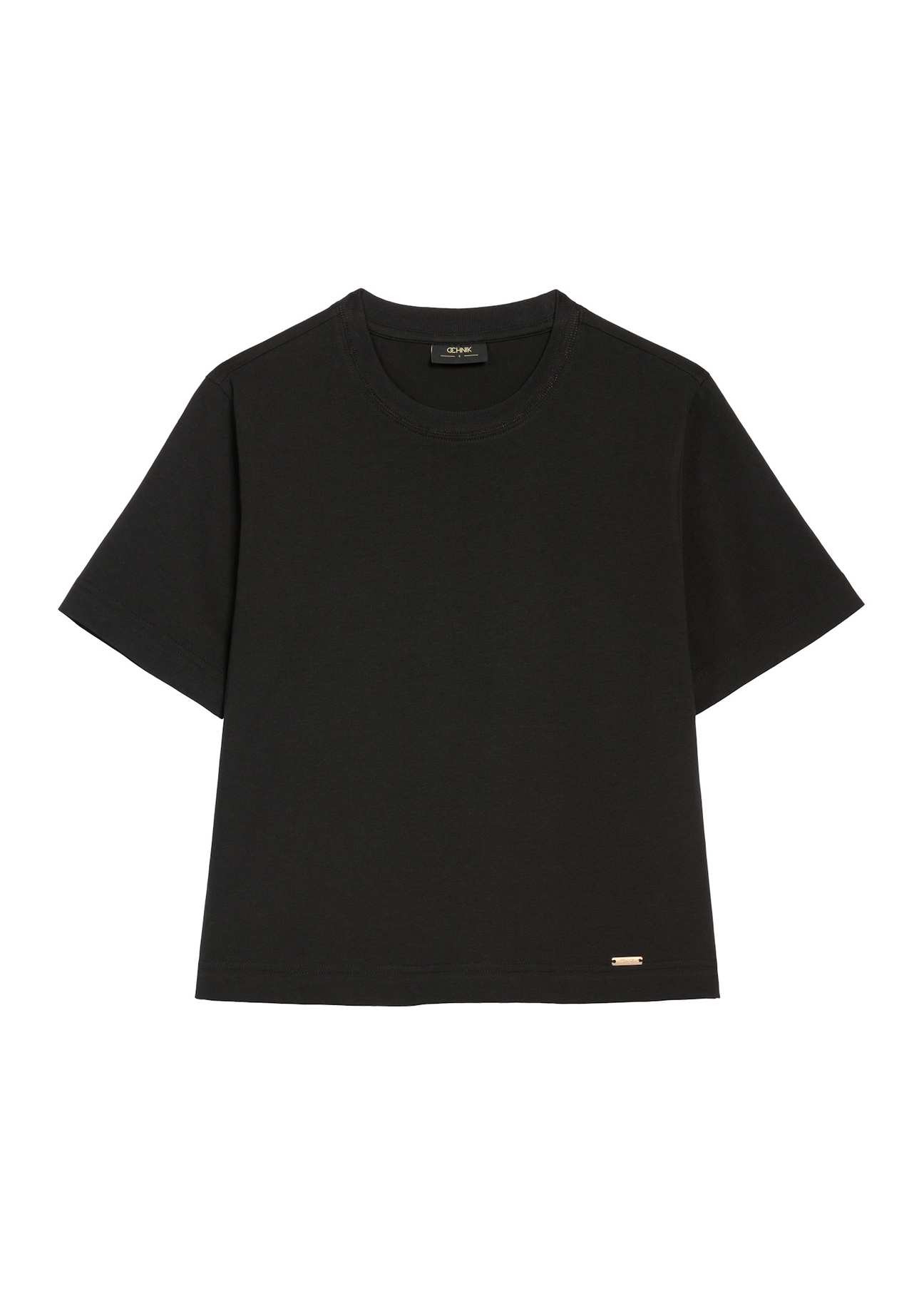 Bawełniany czarny T-shirt damski TSHDT-0138-99(W25), widok produktu z przodu na białym tle.
