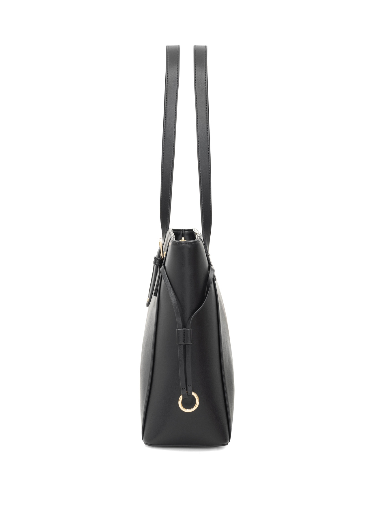 Czarna torebka shopper TOREC-1029-99(W26), widok produktu z boku na białym tle.