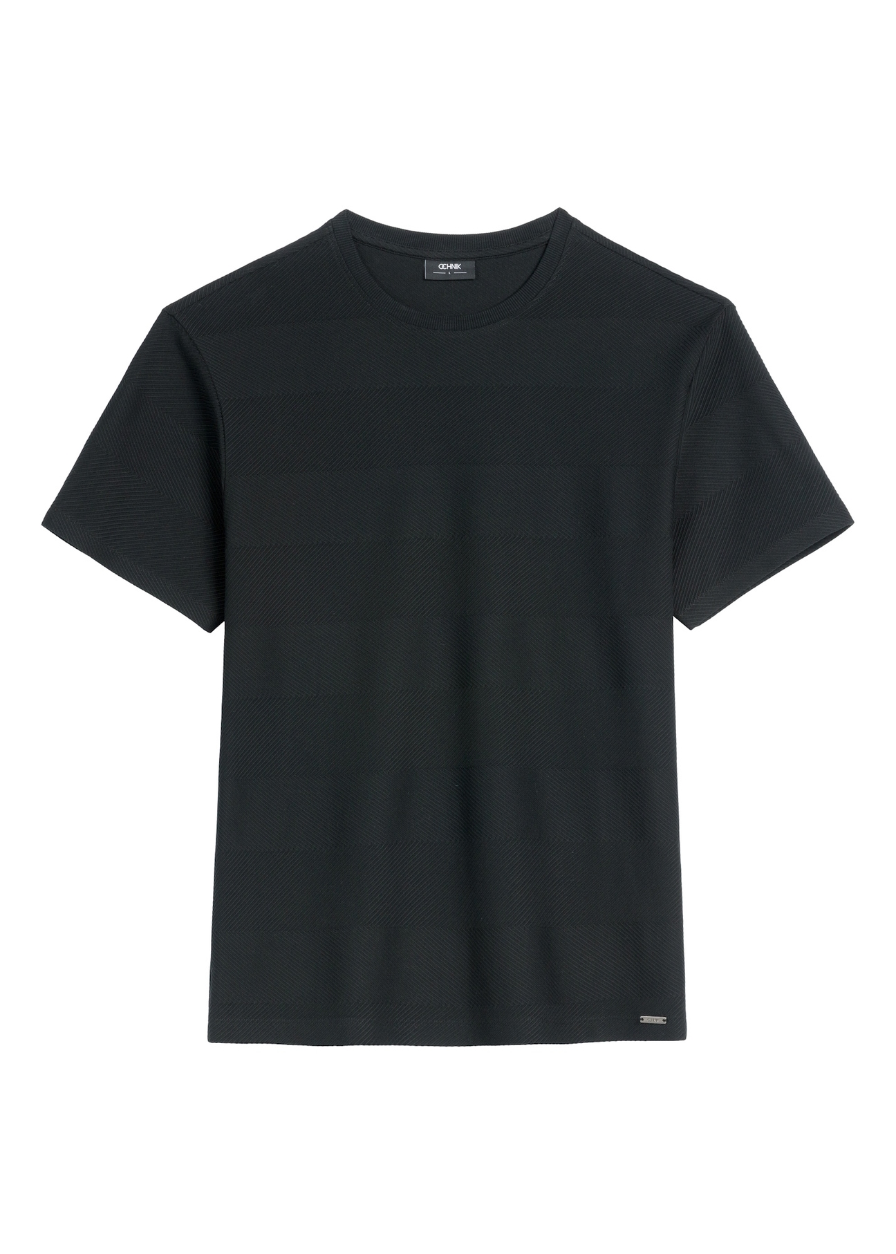 Czarny prążkowany t-shirt męski TSHMT-0142-99(W26), widok produktu z przodu na białym tle.
