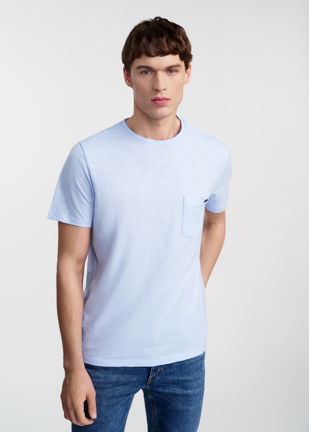Błękitny bawełniany t-shirt męski TSHMT-0121-50(W25)-01